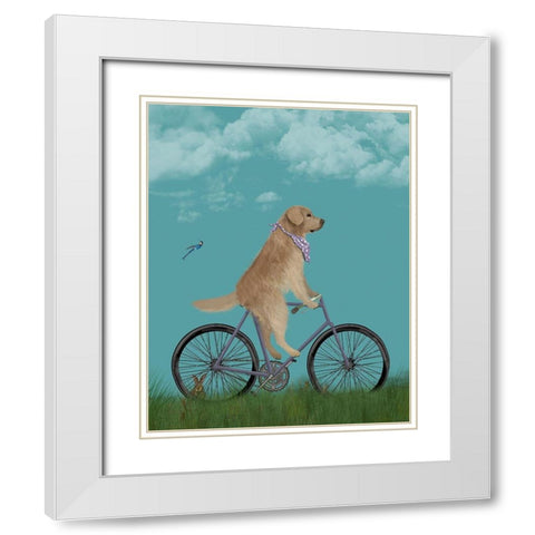 Golden Retriever Bicycle White Modern Wood Framed Art Print with Double Matting by Fab Funky
