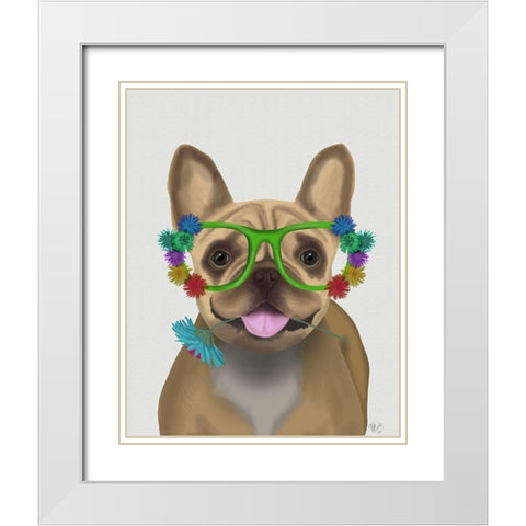French Bulldog and Flower Glasses White Modern Wood Framed Art Print with Double Matting by Fab Funky