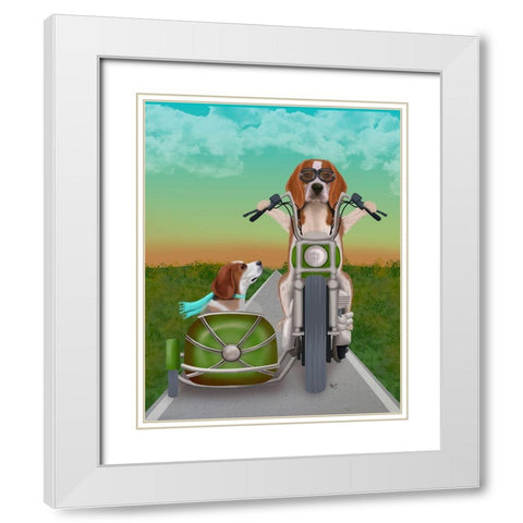 Beagle Chopper and Sidecar White Modern Wood Framed Art Print with Double Matting by Fab Funky