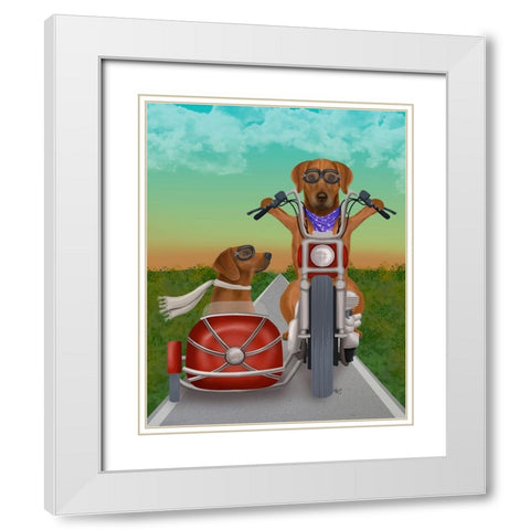 Rhodesian Ridgeback Chopper and Sidecar White Modern Wood Framed Art Print with Double Matting by Fab Funky
