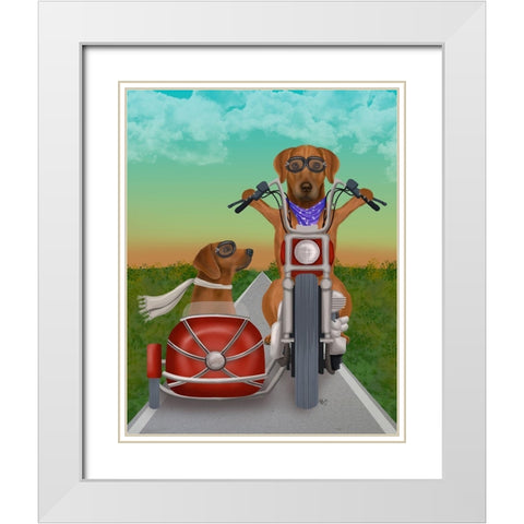 Rhodesian Ridgeback Chopper and Sidecar White Modern Wood Framed Art Print with Double Matting by Fab Funky