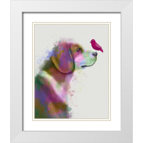 Beagle Rainbow Splash White Modern Wood Framed Art Print with Double Matting by Fab Funky