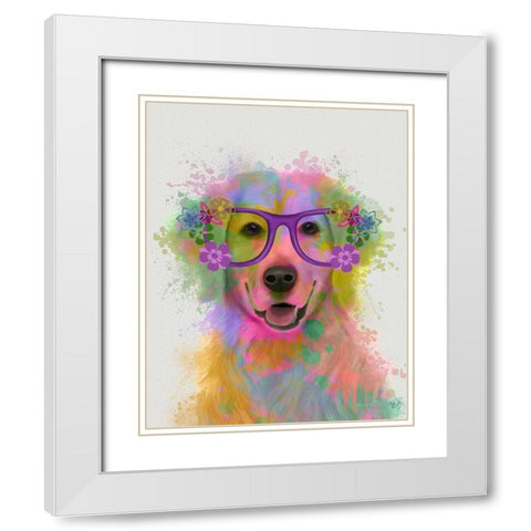 Golden Retriever Rainbow Splash White Modern Wood Framed Art Print with Double Matting by Fab Funky