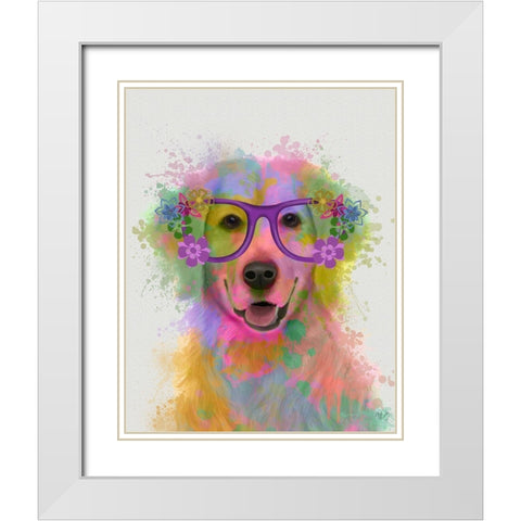 Golden Retriever Rainbow Splash White Modern Wood Framed Art Print with Double Matting by Fab Funky