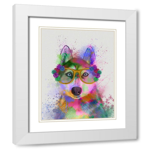 Husky Rainbow Splash White Modern Wood Framed Art Print with Double Matting by Fab Funky