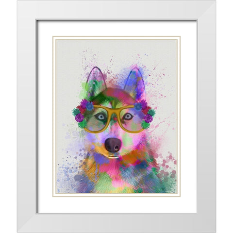 Husky Rainbow Splash White Modern Wood Framed Art Print with Double Matting by Fab Funky