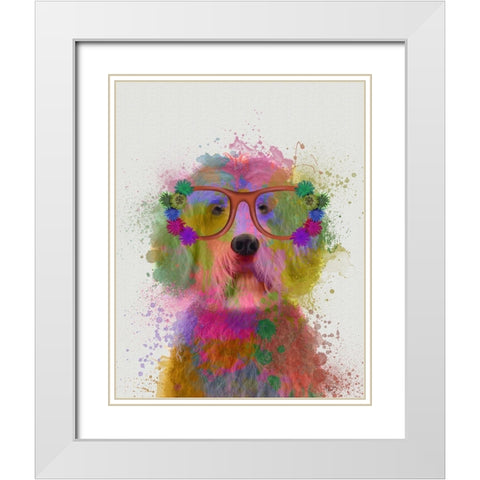 Labradoodle Rainbow Splash White Modern Wood Framed Art Print with Double Matting by Fab Funky