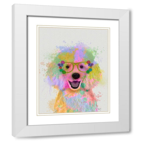 Poodle Rainbow Splash White Modern Wood Framed Art Print with Double Matting by Fab Funky