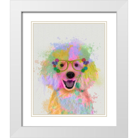 Poodle Rainbow Splash White Modern Wood Framed Art Print with Double Matting by Fab Funky