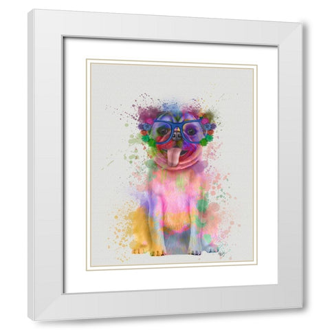 Pug Rainbow Splash White Modern Wood Framed Art Print with Double Matting by Fab Funky