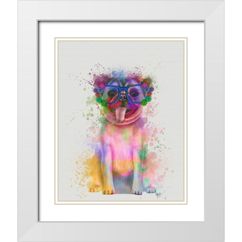 Pug Rainbow Splash White Modern Wood Framed Art Print with Double Matting by Fab Funky
