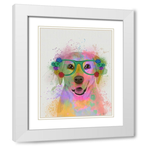 Yellow Labrador Rainbow Splash White Modern Wood Framed Art Print with Double Matting by Fab Funky