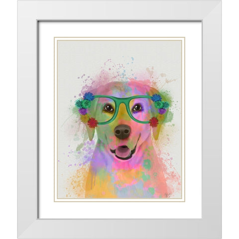 Yellow Labrador Rainbow Splash White Modern Wood Framed Art Print with Double Matting by Fab Funky