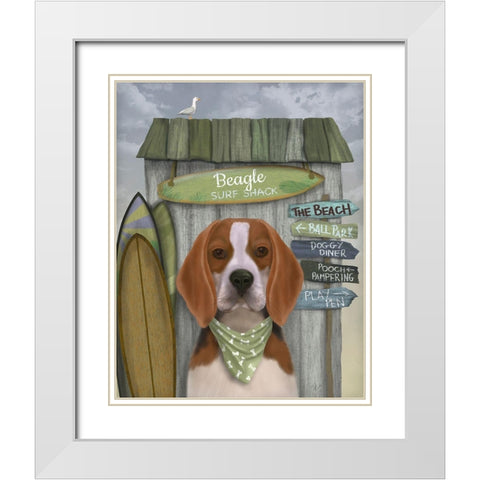 Beagle Surf Shack White Modern Wood Framed Art Print with Double Matting by Fab Funky