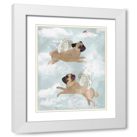 Flying Pugs White Modern Wood Framed Art Print with Double Matting by Fab Funky