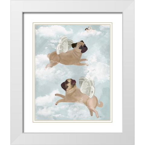 Flying Pugs White Modern Wood Framed Art Print with Double Matting by Fab Funky