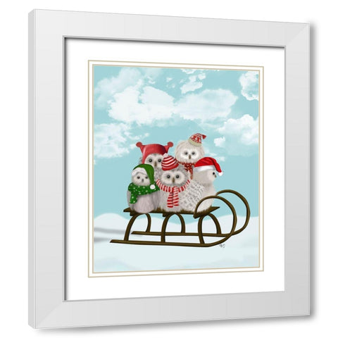 Christmas Christmas Owl Sled White Modern Wood Framed Art Print with Double Matting by Fab Funky