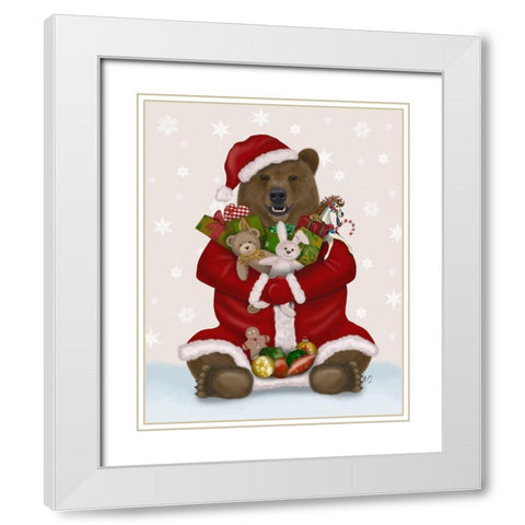 Christmas Christmas Present Bear Hug White Modern Wood Framed Art Print with Double Matting by Fab Funky