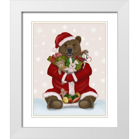 Christmas Christmas Present Bear Hug White Modern Wood Framed Art Print with Double Matting by Fab Funky
