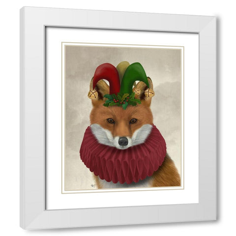 Christmas Foxy Christmas Fool White Modern Wood Framed Art Print with Double Matting by Fab Funky