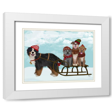 Christmas Mutt Sled White Modern Wood Framed Art Print with Double Matting by Fab Funky