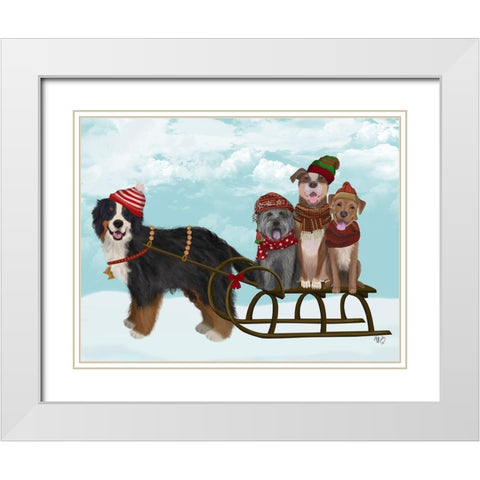 Christmas Mutt Sled White Modern Wood Framed Art Print with Double Matting by Fab Funky