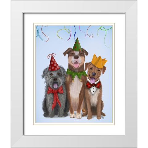 Christmas Party Mutts White Modern Wood Framed Art Print with Double Matting by Fab Funky