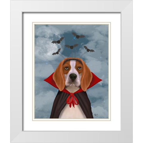Halloween Beagle and Bats White Modern Wood Framed Art Print with Double Matting by Fab Funky