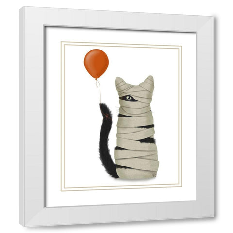 Halloween Mummy Cat White Modern Wood Framed Art Print with Double Matting by Fab Funky