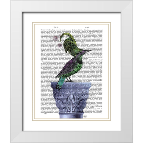 Bird on Blue Plinth White Modern Wood Framed Art Print with Double Matting by Fab Funky
