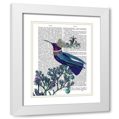 Blue Bird With Flourish White Modern Wood Framed Art Print with Double Matting by Fab Funky
