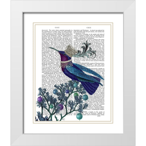 Blue Bird With Flourish White Modern Wood Framed Art Print with Double Matting by Fab Funky