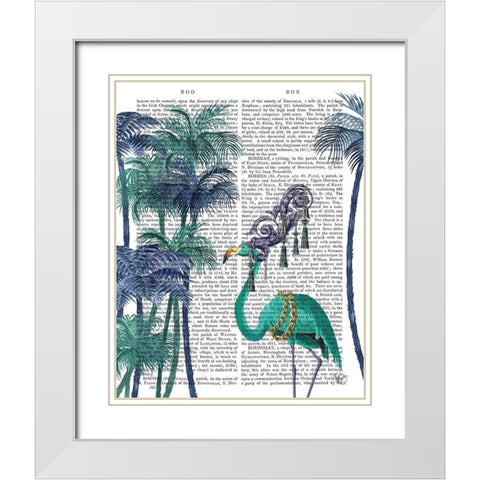 Green Flamingo Palm Trees White Modern Wood Framed Art Print with Double Matting by Fab Funky
