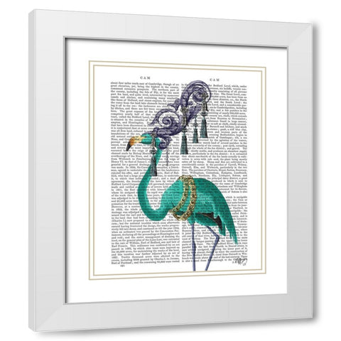 Green Flamingo Portrait White Modern Wood Framed Art Print with Double Matting by Fab Funky