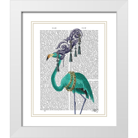 Green Flamingo Portrait White Modern Wood Framed Art Print with Double Matting by Fab Funky
