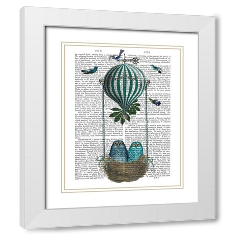 Owl Balloon Nest White Modern Wood Framed Art Print with Double Matting by Fab Funky