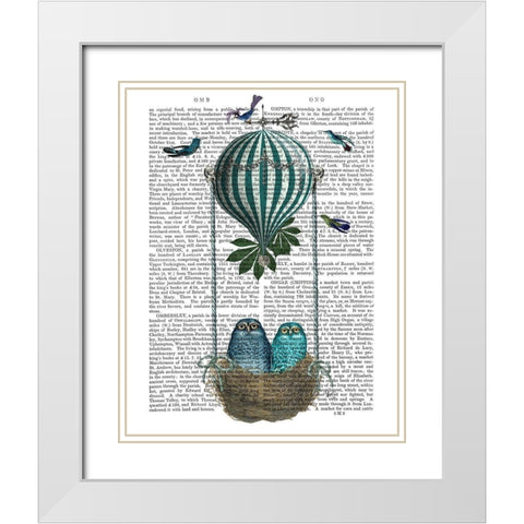 Owl Balloon Nest White Modern Wood Framed Art Print with Double Matting by Fab Funky