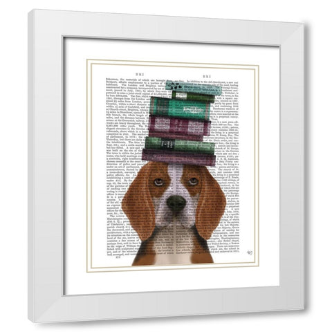 Beagle and Books White Modern Wood Framed Art Print with Double Matting by Fab Funky