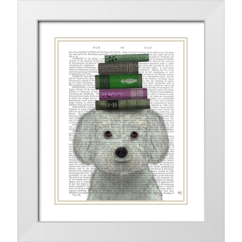 Bichon Frise and Books White Modern Wood Framed Art Print with Double Matting by Fab Funky