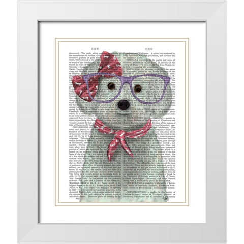 Bichon Frise with Glasses and Scarf White Modern Wood Framed Art Print with Double Matting by Fab Funky