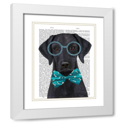 Black Labrador with Glasses and Bow Tie White Modern Wood Framed Art Print with Double Matting by Fab Funky