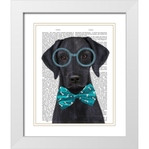 Black Labrador with Glasses and Bow Tie White Modern Wood Framed Art Print with Double Matting by Fab Funky
