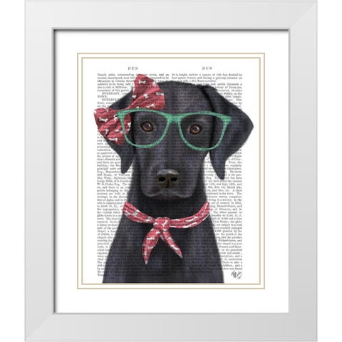 Black Labrador with Glasses and Scarf White Modern Wood Framed Art Print with Double Matting by Fab Funky