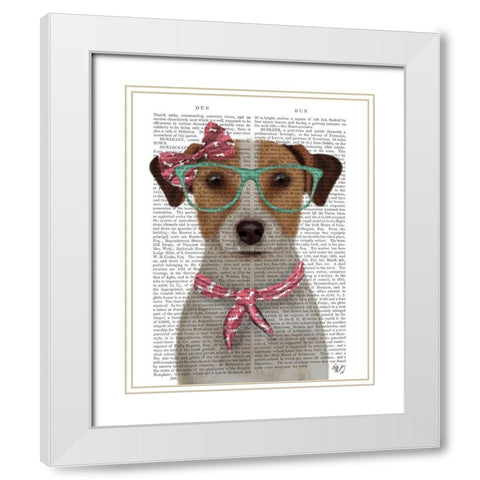 Jack Russell with Glasses and Scarf White Modern Wood Framed Art Print with Double Matting by Fab Funky