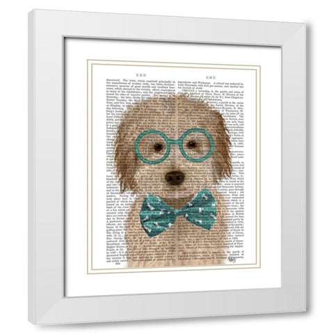 Labradoodle, Cream, with Glasses and Bow Tie White Modern Wood Framed Art Print with Double Matting by Fab Funky