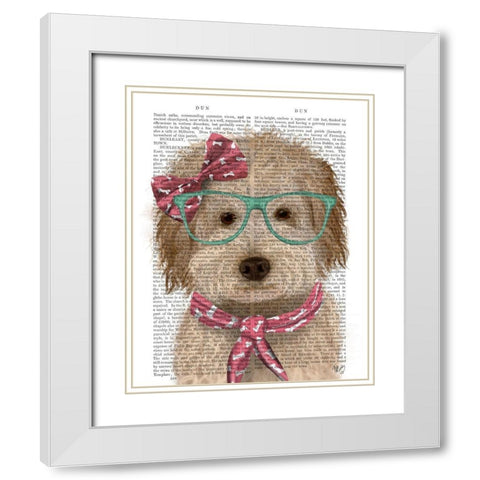 Labradoodle, Cream, with Glasses and Scarf White Modern Wood Framed Art Print with Double Matting by Fab Funky