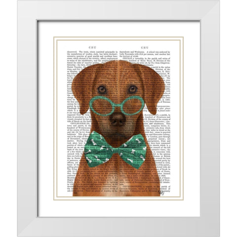 Rhodesian Ridgeback with Glasses and Bow Tie White Modern Wood Framed Art Print with Double Matting by Fab Funky