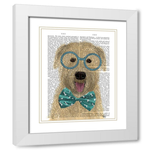 Wheaten Terrier with Glasses and Bow Tie White Modern Wood Framed Art Print with Double Matting by Fab Funky
