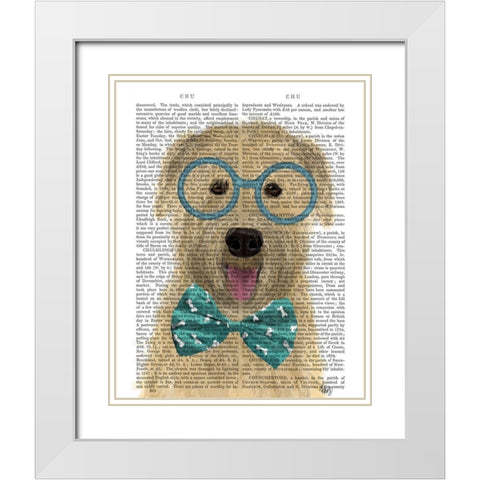 Wheaten Terrier with Glasses and Bow Tie White Modern Wood Framed Art Print with Double Matting by Fab Funky