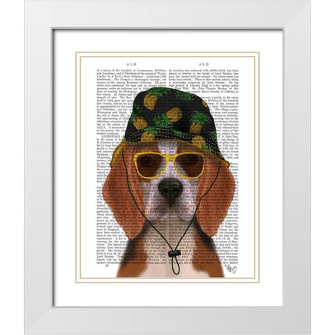 Beagle and Bucket Hat White Modern Wood Framed Art Print with Double Matting by Fab Funky